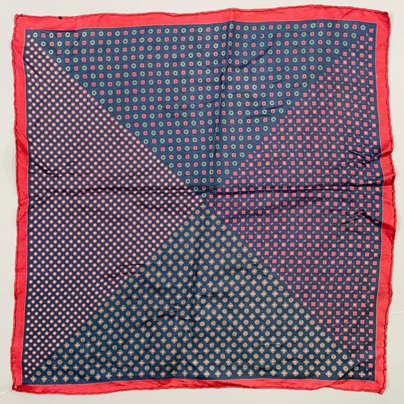 VINTAGE Navy Burgundy Abstract Floral Pocket Square - Picture 1 of 3